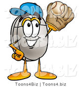 Illustration of a Cartoon Computer Mouse Mascot Catching a Baseball with a Glove by Toons4Biz
