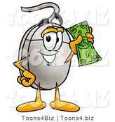Illustration of a Cartoon Computer Mouse Mascot Holding a Dollar Bill by Mascot Junction