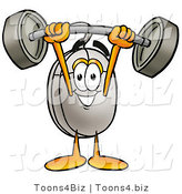 Illustration of a Cartoon Computer Mouse Mascot Holding a Heavy Barbell Above His Head by Toons4Biz
