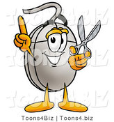 Illustration of a Cartoon Computer Mouse Mascot Holding a Pair of Scissors by Mascot Junction