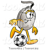 Illustration of a Cartoon Computer Mouse Mascot Kicking a Soccer Ball by Toons4Biz