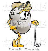 Illustration of a Cartoon Computer Mouse Mascot Leaning on a Golf Club While Golfing by Mascot Junction