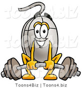 Illustration of a Cartoon Computer Mouse Mascot Lifting a Heavy Barbell by Toons4Biz