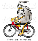 Illustration of a Cartoon Computer Mouse Mascot Riding a Bicycle by Mascot Junction