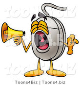 Illustration of a Cartoon Computer Mouse Mascot Screaming into a Megaphone by Mascot Junction
