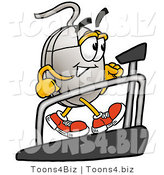Illustration of a Cartoon Computer Mouse Mascot Walking on a Treadmill in a Fitness Gym by Toons4Biz