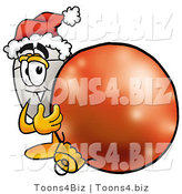 Illustration of a Cartoon Computer Mouse Mascot Wearing a Santa Hat, Standing with a Christmas Bauble by Toons4Biz