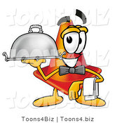 Illustration of a Cartoon Construction Safety Cone Mascot Dressed As a Waiter and Holding a Serving Platter by Toons4Biz