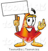 Illustration of a Cartoon Construction Safety Cone Mascot Holding a Blank Sign by Mascot Junction