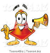 Illustration of a Cartoon Construction Safety Cone Mascot Holding a Megaphone by Toons4Biz