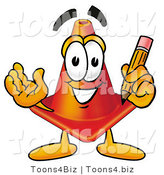 Illustration of a Cartoon Construction Safety Cone Mascot Holding a Pencil by Mascot Junction