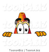 Illustration of a Cartoon Construction Safety Cone Mascot Peeking over a Surface by Mascot Junction