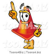 Illustration of a Cartoon Construction Safety Cone Mascot Pointing Upwards by Mascot Junction