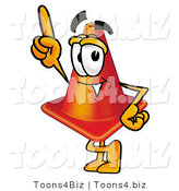 Illustration of a Cartoon Construction Safety Cone Mascot Pointing Upwards by Toons4Biz