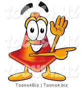 Illustration of a Cartoon Construction Safety Cone Mascot Waving and Pointing by Toons4Biz