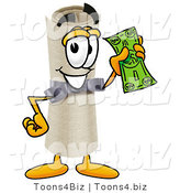 Illustration of a Cartoon Diploma Mascot Holding a Dollar Bill by Mascot Junction