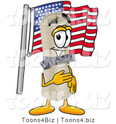 Illustration of a Cartoon Diploma Mascot Pledging Allegiance to an American Flag by Mascot Junction