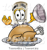Illustration of a Cartoon Diploma Mascot Serving a Thanksgiving Turkey on a Platter by Mascot Junction