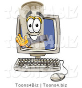 Illustration of a Cartoon Diploma Mascot Waving from Inside a Computer Screen by Mascot Junction