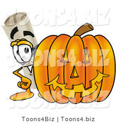 Illustration of a Cartoon Diploma Mascot with a Carved Halloween Pumpkin by Mascot Junction