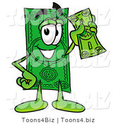 Illustration of a Cartoon Dollar Bill Mascot Holding a Dollar Bill by Mascot Junction