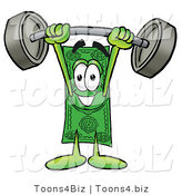 Illustration of a Cartoon Dollar Bill Mascot Holding a Heavy Barbell Above His Head by Toons4Biz