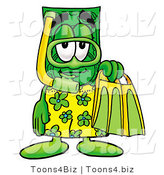 Illustration of a Cartoon Dollar Bill Mascot in Green and Yellow Snorkel Gear by Toons4Biz
