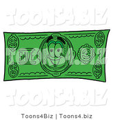 Illustration of a Cartoon Dollar Bill Mascot on a Dollar Bill by Mascot Junction