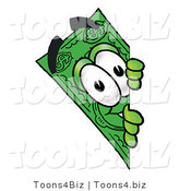 Illustration of a Cartoon Dollar Bill Mascot Peeking Around a Corner by Mascot Junction