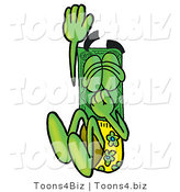 Illustration of a Cartoon Dollar Bill Mascot Plugging His Nose While Jumping into Water by Toons4Biz