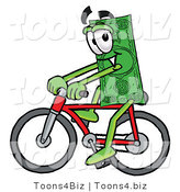 Illustration of a Cartoon Dollar Bill Mascot Riding a Bicycle by Toons4Biz
