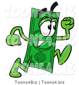 Illustration of a Cartoon Dollar Bill Mascot Running by Mascot Junction