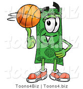 Illustration of a Cartoon Dollar Bill Mascot Spinning a Basketball on His Finger by Mascot Junction