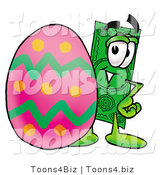 Illustration of a Cartoon Dollar Bill Mascot Standing Beside an Easter Egg by Mascot Junction