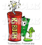 Illustration of a Cartoon Dollar Bill Mascot Standing with a Lit Stick of Dynamite by Mascot Junction