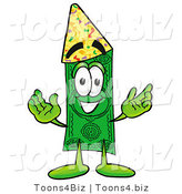 Illustration of a Cartoon Dollar Bill Mascot Wearing a Birthday Party Hat by Mascot Junction