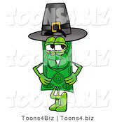Illustration of a Cartoon Dollar Bill Mascot Wearing a Pilgrim Hat on Thanksgiving by Toons4Biz
