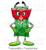 Illustration of a Cartoon Dollar Bill Mascot Wearing a Red Mask over His Face by Mascot Junction