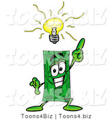 Illustration of a Cartoon Dollar Bill Mascot with a Bright Idea by Mascot Junction