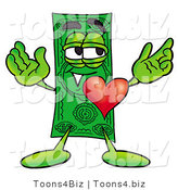 Illustration of a Cartoon Dollar Bill Mascot with His Heart Beating out of His Chest by Toons4Biz