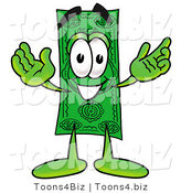 Illustration of a Cartoon Dollar Bill Mascot with Welcoming Open Arms by Mascot Junction