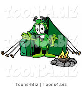 Illustration of a Cartoon Dollar Sign Mascot Camping with a Tent and Fire by Mascot Junction