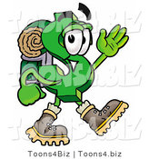 Illustration of a Cartoon Dollar Sign Mascot Hiking and Carrying a Backpack by Mascot Junction