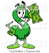 Illustration of a Cartoon Dollar Sign Mascot Holding a Dollar Bill by Mascot Junction
