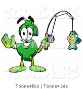 Illustration of a Cartoon Dollar Sign Mascot Holding a Fish on a Fishing Pole by Mascot Junction
