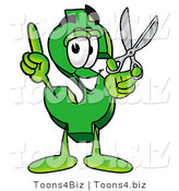 Illustration of a Cartoon Dollar Sign Mascot Holding a Pair of Scissors by Mascot Junction