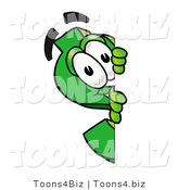 Illustration of a Cartoon Dollar Sign Mascot Peeking Around a Corner by Mascot Junction