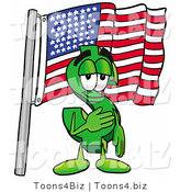 Illustration of a Cartoon Dollar Sign Mascot Pledging Allegiance to an American Flag by Mascot Junction
