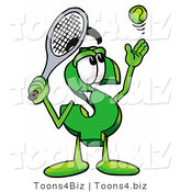 Illustration of a Cartoon Dollar Sign Mascot Preparing to Hit a Tennis Ball by Mascot Junction