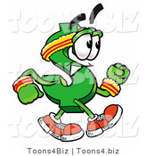 Illustration of a Cartoon Dollar Sign Mascot Speed Walking or Jogging by Mascot Junction